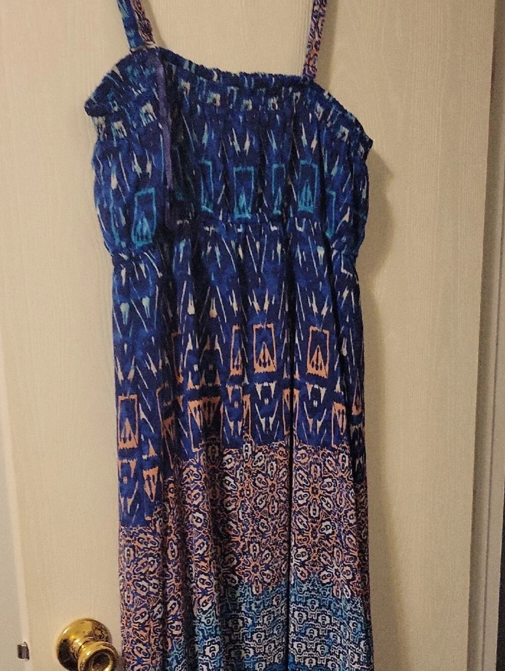 Lane Bryant Blue Patterned Maxi Dress With Removable Straps